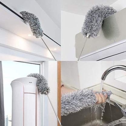 Microfiber Feather Duster Bendable & Extendable Fan Cleaning Duster with 100 inches Expandable Pole Handle Washable Duster for High Ceiling Fans, Window Blinds, Furniture (Grey)