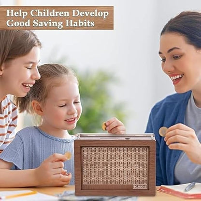 1 Lakh Wooden Money Bank for Kids/Piggy Bank, Money Box, Coin Box with Carved Design for Kids/Children, Savings Challenge