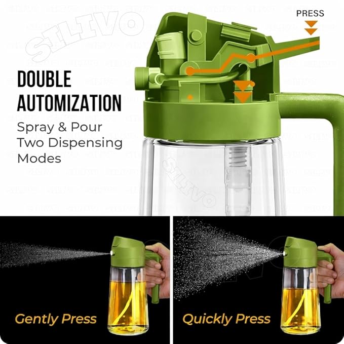 Oil Sprayer And Dispenser Bottle for Kitchen,2 in 1 Olive Oil Mist Sprayer and Oil Dispenser for Cooking,BBQ, Air Fryer, Salad, Frying, Baking(multicolor)
