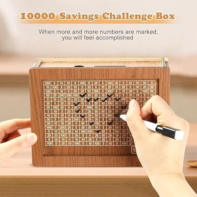1 Lakh Wooden Money Bank for Kids/Piggy Bank, Money Box, Coin Box with Carved Design for Kids/Children, Savings Challenge