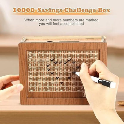 1 Lakh Wooden Money Bank for Kids/Piggy Bank, Money Box, Coin Box with Carved Design for Kids/Children, Savings Challenge