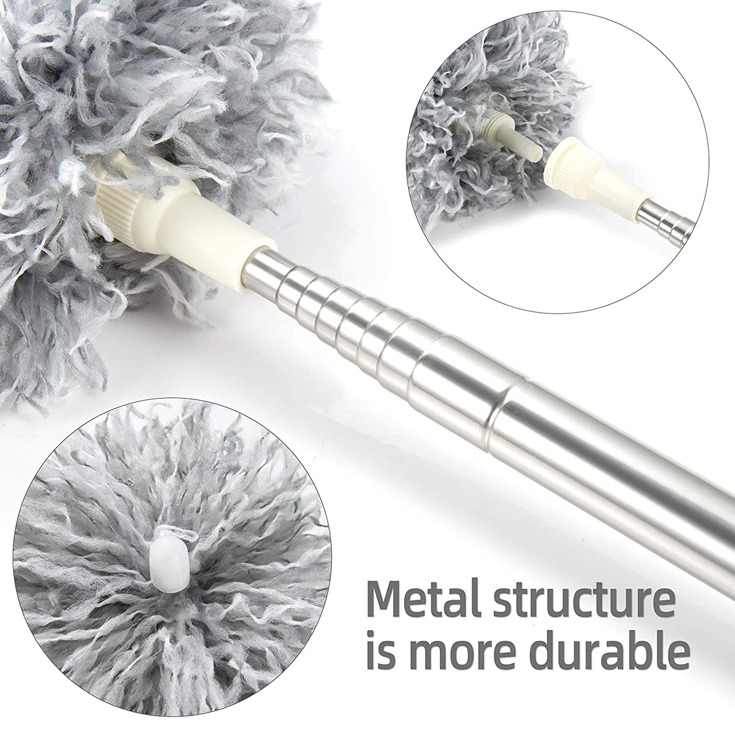 Microfiber Feather Duster Bendable & Extendable Fan Cleaning Duster with 100 inches Expandable Pole Handle Washable Duster for High Ceiling Fans, Window Blinds, Furniture (Grey)