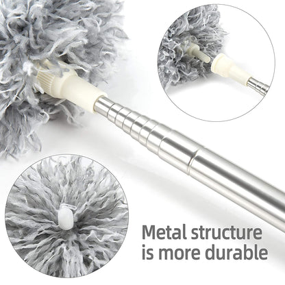 Microfiber Feather Duster Bendable & Extendable Fan Cleaning Duster with 100 inches Expandable Pole Handle Washable Duster for High Ceiling Fans, Window Blinds, Furniture (Grey)