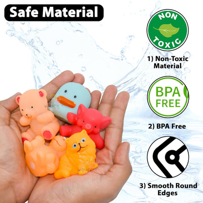 Plastic Bath Toy Set of 12 Pcs Chu Chu Colorful Animal Shape Toy for New Born Babies, Fun Bathtime Buddies for Toddlers (Pack of 12, Multicolor)