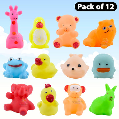 Plastic Bath Toy Set of 12 Pcs Chu Chu Colorful Animal Shape Toy for New Born Babies, Fun Bathtime Buddies for Toddlers (Pack of 12, Multicolor)