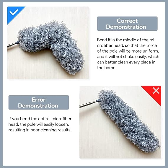 Microfiber Feather Duster Bendable & Extendable Fan Cleaning Duster with 100 inches Expandable Pole Handle Washable Duster for High Ceiling Fans, Window Blinds, Furniture (Grey)
