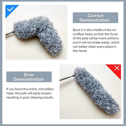 Microfiber Feather Duster Bendable & Extendable Fan Cleaning Duster with 100 inches Expandable Pole Handle Washable Duster for High Ceiling Fans, Window Blinds, Furniture (Grey)