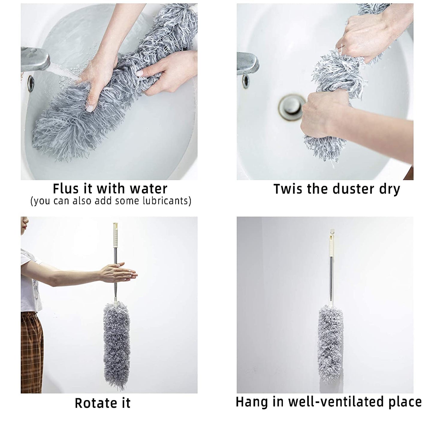 Microfiber Feather Duster Bendable & Extendable Fan Cleaning Duster with 100 inches Expandable Pole Handle Washable Duster for High Ceiling Fans, Window Blinds, Furniture (Grey)