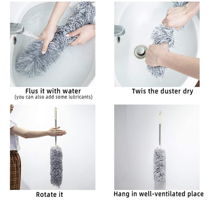 Microfiber Feather Duster Bendable & Extendable Fan Cleaning Duster with 100 inches Expandable Pole Handle Washable Duster for High Ceiling Fans, Window Blinds, Furniture (Grey)