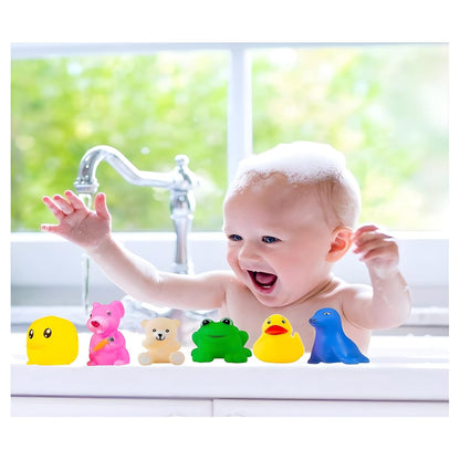 Plastic Bath Toy Set of 12 Pcs Chu Chu Colorful Animal Shape Toy for New Born Babies, Fun Bathtime Buddies for Toddlers (Pack of 12, Multicolor)