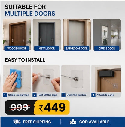 Automatic Door Closer – No Drill Self Closing Door Closer for Home & Office