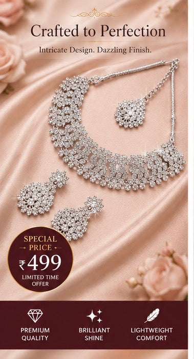 Rhodium Plated Jewellery Set White Austrian Diamond