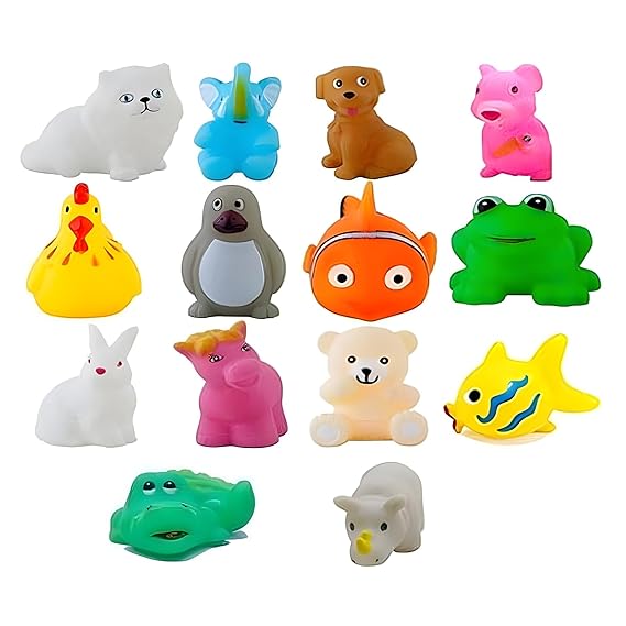 Plastic Bath Toy Set of 12 Pcs Chu Chu Colorful Animal Shape Toy for New Born Babies, Fun Bathtime Buddies for Toddlers (Pack of 12, Multicolor)