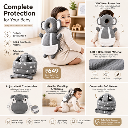Baby Safety Helmet & Back Protector Combo | Anti-Fall Head Protection Backpack for Crawling & Walking Babies (6–18 Months)
