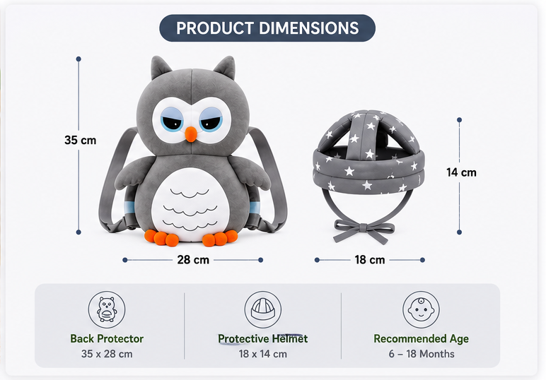 Baby Safety Helmet & Back Protector Combo | Anti-Fall Head Protection Backpack for Crawling & Walking Babies (6–18 Months)