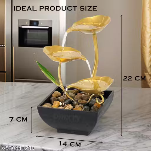 PARSHOP Metal Tabletop Water Fountain - Ornaments with Waterfall Desktop Fountains, Deep Basin and Natural River Rocks, Indoor Zen Relaxation for Office, Bedroom Decor Item (Golden, 1 PCS)
