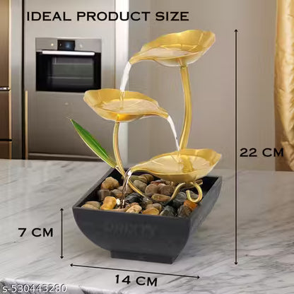 PARSHOP Metal Tabletop Water Fountain - Ornaments with Waterfall Desktop Fountains, Deep Basin and Natural River Rocks, Indoor Zen Relaxation for Office, Bedroom Decor Item (Golden, 1 PCS)