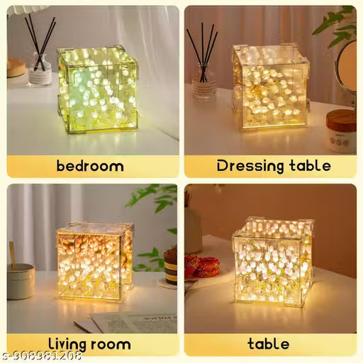 Tulip Cube Mirror Lamp, 21 Flowers LED Decorative Lamp, 2 in 1 Mirror & Table Ornaments for Bedroom Livingroom Desktop Decor Birthday Gift (Square)