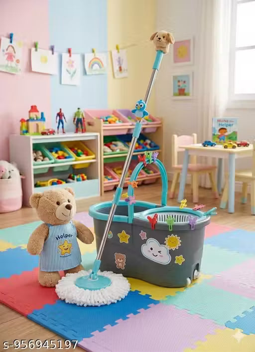 Spin Mop and Bucket Set with Stainless Steel Spinner, Adjustable Telescopic Handle up to 127cm, Compact Storage