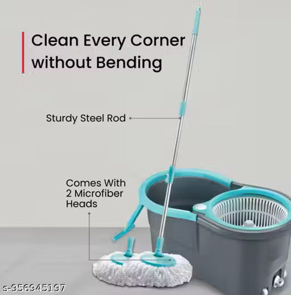 Spin Mop and Bucket Set with Stainless Steel Spinner, Adjustable Telescopic Handle up to 127cm, Compact Storage
