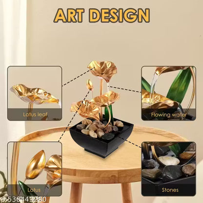 PARSHOP Metal Tabletop Water Fountain - Ornaments with Waterfall Desktop Fountains, Deep Basin and Natural River Rocks, Indoor Zen Relaxation for Office, Bedroom Decor Item (Golden, 1 PCS)