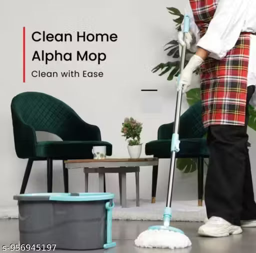 Spin Mop and Bucket Set with Stainless Steel Spinner, Adjustable Telescopic Handle up to 127cm, Compact Storage