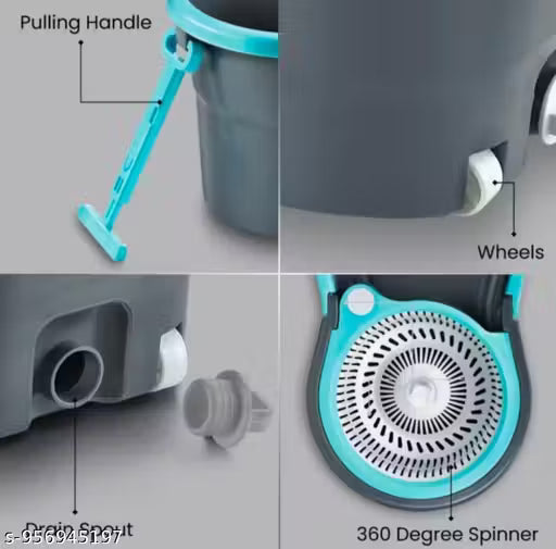 Spin Mop and Bucket Set with Stainless Steel Spinner, Adjustable Telescopic Handle up to 127cm, Compact Storage